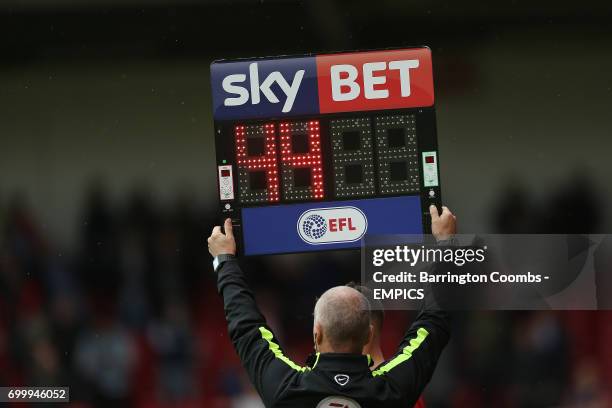 Substitute board goes up during Walsall's and Charlton Athletic's match