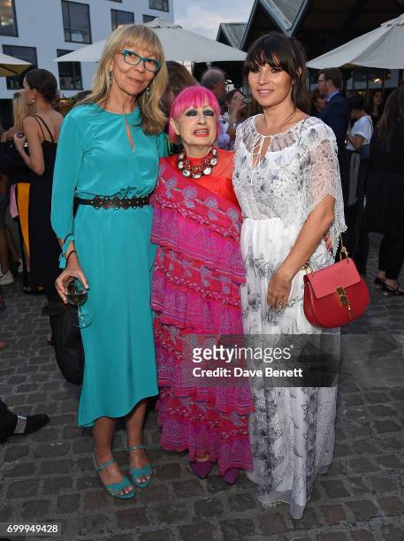 Penelope Tree, Zandra Rhodes and Grace Woodward attend British Vogue editor Alexandra Shulman's leaving party at Dock Kitchen on June 22, 2017 in...