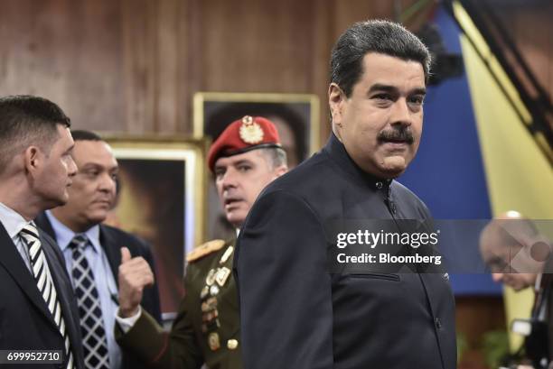 Nicolas Maduro, president of Venezuela, arrives to a press conference in Caracas, Venezuela, on Thursday, June 22, 2017. Since June 15, Maduro has...