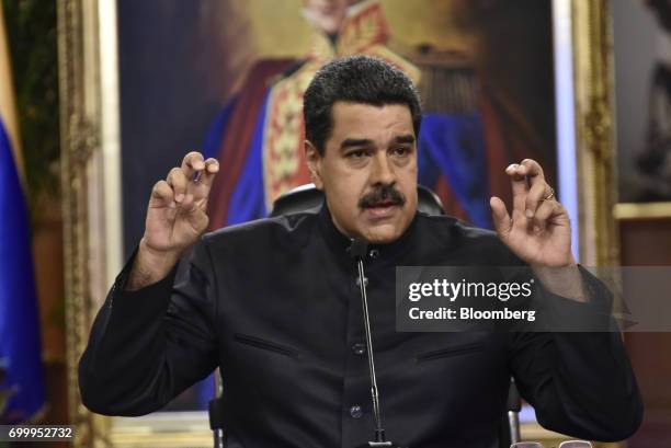 Nicolas Maduro, president of Venezuela, speaks during a press conference in Caracas, Venezuela, on Thursday, June 22, 2017. Since June 15, Maduro has...