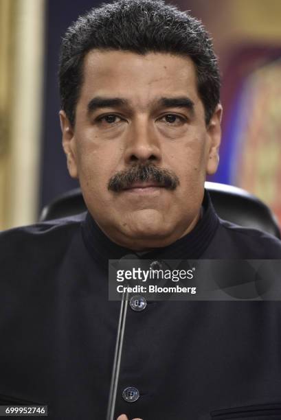 Nicolas Maduro, president of Venezuela, listens during a press conference in Caracas, Venezuela, on Thursday, June 22, 2017. Since June 15, Maduro...