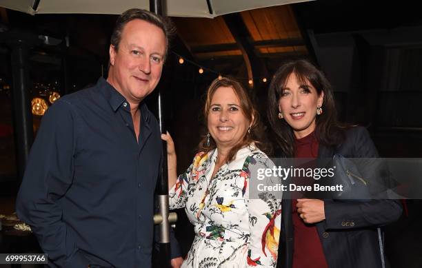 David Cameron, Alexandra Shulman and Samantha Cameron attend British Vogue editor Alexandra Shulman's leaving party at Dock Kitchen on June 22, 2017...