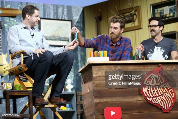 Director, YouTube Originals Ben Relles, comedians Rhett James McLaughlin and Charles Lincoln 'Link' Neal appear at the YouTube @ VidCon Brand Lounge...
