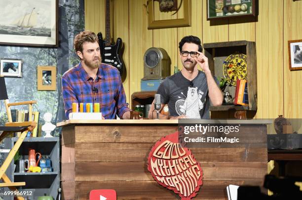 Comedians Rhett James McLaughlin and Charles Lincoln 'Link' Neal at the YouTube @ VidCon Brand Lounge at Anaheim Convention Center on June 22, 2017...