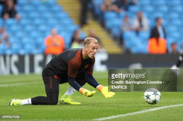Manchester City's keeper Joe Hart during the pre game warm up against Steaua Bucharest
