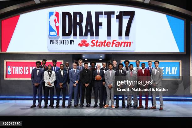 Front Row - OG Anunoby, Dennis Smith, Malik Monk, Luke Kennard, Lonzo Ball, NBA Commissioner Adam Silver, Markelle Fultz, De'aaron Fox, Frank...