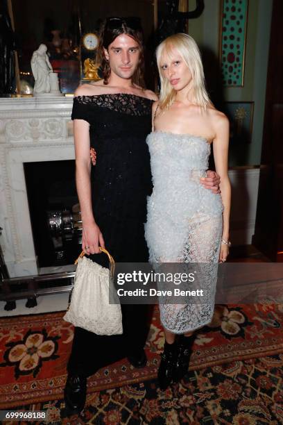 Lili Sumner and guest attend Kate Moss & Mario Sorrenti launch of the OBSESSED Calvin Klein fragrance at Spencer House on June 22, 2017 in London,...