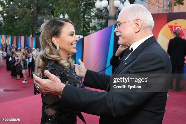 Italian actress Ornella Muti and Russian film director Nikita Mikhalkov attend opening of the 39th Moscow International Film Festival outside the...