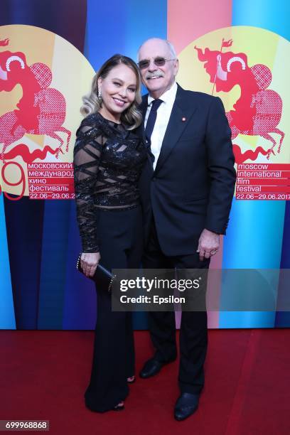 Italian actress Ornella Muti and Russian film director Nikita Mikhalkov attend opening of the 39th Moscow International Film Festival outside the...