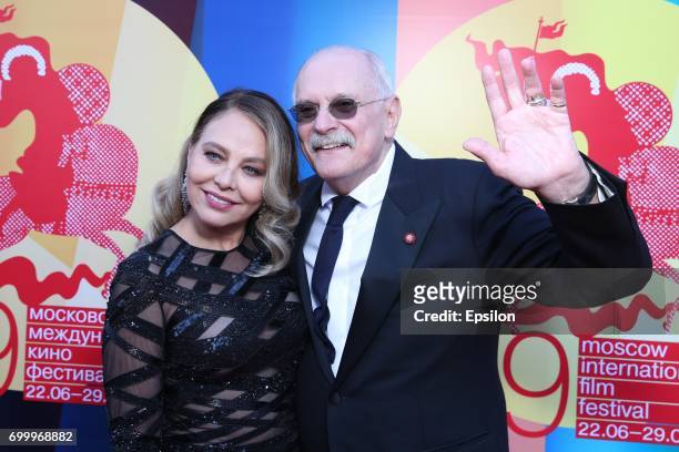 Italian actress Ornella Muti and Russian film director Nikita Mikhalkov attend opening of the 39th Moscow International Film Festival outside the...
