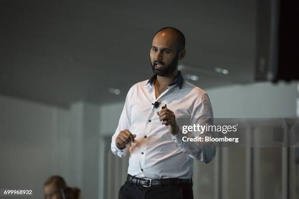 Russ D'Souza, co-founder of SeatGeek Inc., speaks during the GeekWire Sports Tech Summit in Seattle, Washington, U.S., on Thursday, June 22, 2017....