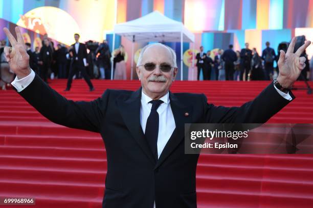 Russian film director Nikita Mikhalkov attends opening of the 39th Moscow International Film Festival outside the Karo 11 Oktyabr Cinema on June 22,...