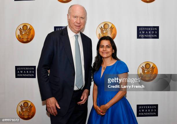 Political commentator David Gergen and Rep. Nanette Barragan attend The Jefferson Awards Foundation 2017 DC National Ceremony at Capital Hilton on...