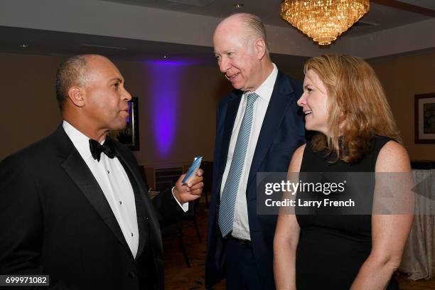 Honoree Deval Patrick, David Gergen, and Kathleen Coyle attend The Jefferson Awards Foundation 2017 DC National Ceremony at Capital Hilton on June...