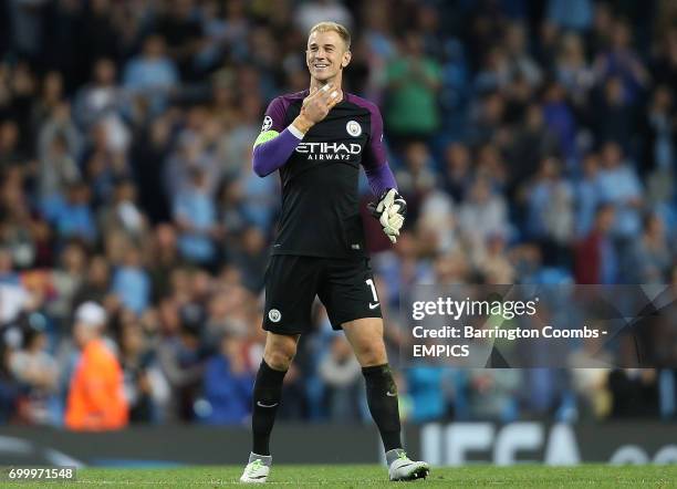 Manchester City's Joe Hart waves to the crowd at the end of the game against Steaua Bucharest