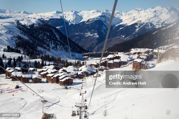 a valley in plagne bellecôte, la plagne ski resort area, france. - la plagne stock pictures, royalty-free photos & images