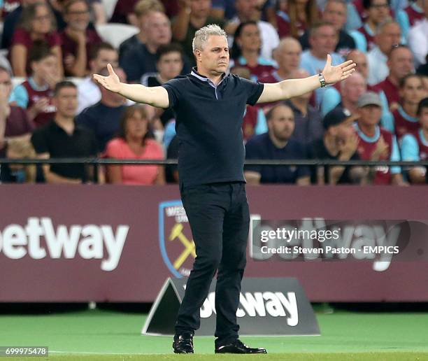 Astra Giurgiu manager Marius Sumudica gestures on the touchline