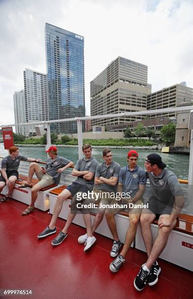 Owen Tippett, Casey Mittelstadt, Michael Rasmussen, Cody Glass, Nico Hischier and Nolan Patrick ejoy a ride during the 2017 NHL Draft top prospects...