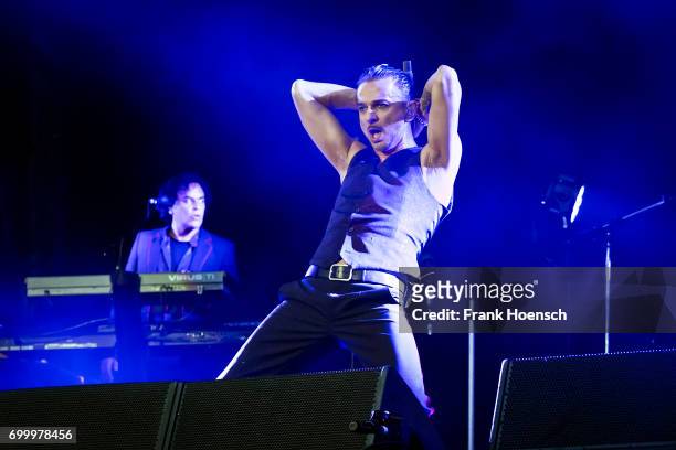 Singer Dave Gahan of the British band Depeche Mode performs live on stage during a concert at the Olympiastadion on June 22, 2017 in Berlin, Germany.