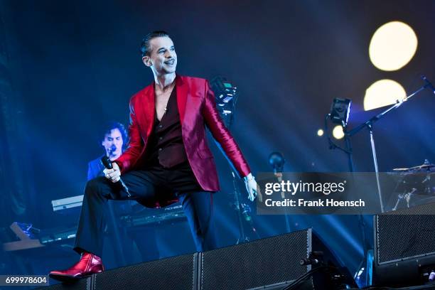 Singer Dave Gahan of the British band Depeche Mode performs live on stage during a concert at the Olympiastadion on June 22, 2017 in Berlin, Germany.