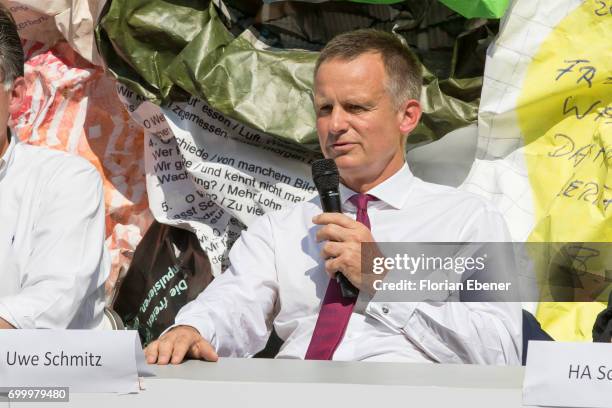 Uwe Schmit during the unveiling of the new art project 'Freiheitswand' in front of the Andreas Quartier on June 22, 2017 in Duesseldorf, Germany. The...