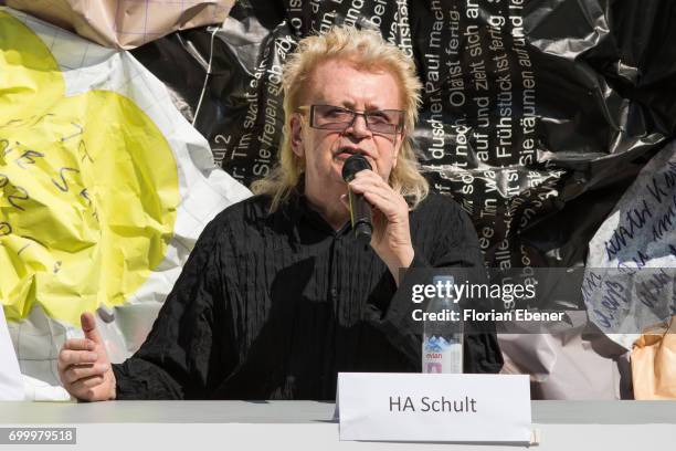 Schult during the unveiling of the new art project 'Freiheitswand' in front of the Andreas Quartier on June 22, 2017 in Duesseldorf, Germany. The...