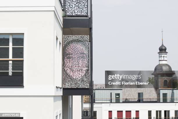 During the unveiling of the new art project 'Freiheitswand' in front of the Andreas Quartier on June 22, 2017 in Duesseldorf, Germany. The picture...