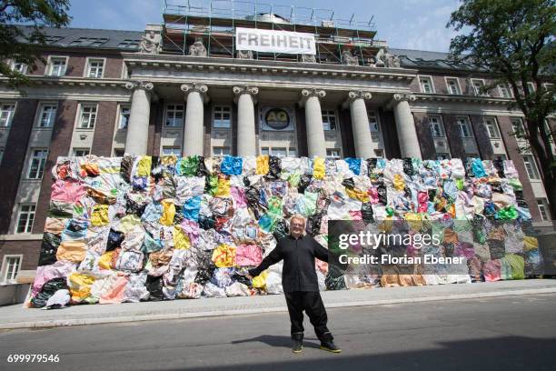 Schult during the unveiling of the new art project 'Freiheitswand' in front of the Andreas Quartier on June 22, 2017 in Duesseldorf, Germany. The...