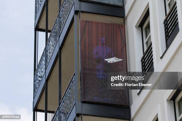 During the unveiling of the new art project 'Freiheitswand' in front of the Andreas Quartier on June 22, 2017 in Duesseldorf, Germany. The picture...