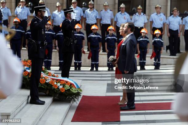 Prince Guillaume of Luxembourg and Princess Stephanie of Luxembourg visit Esch-sur-Alzette for National Day on June 22, 2017 in Luxembourg,...