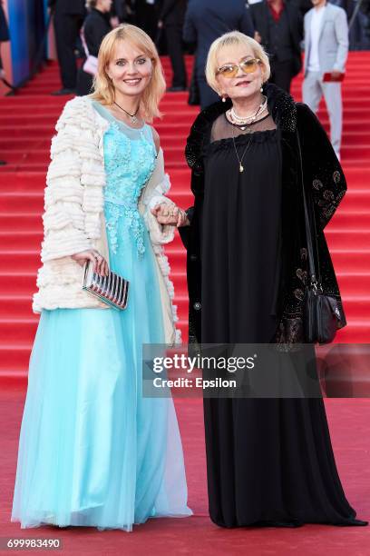 Actresses Irina Shevchuk with the daughter Aleksandra Afanasyeva-Shevchuk attend opening of the 39th Moscow International Film Festival outside the...