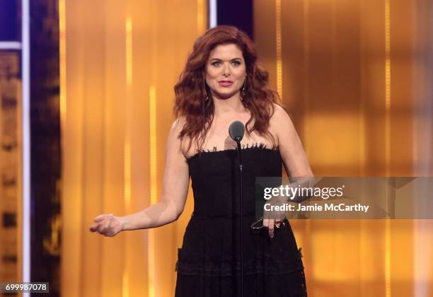 Debra Messing speaks onstage at the Logo's 2017 Trailblazer Honors event at Cathedral of St. John the Divine on June 22, 2017 in New York City.