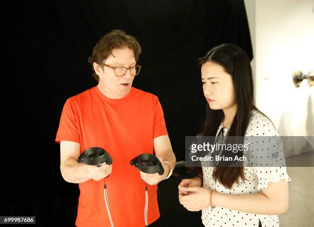 Designer, Virtual Reality, Visual Effects Kevin Mack demonstrates VR product during day one of The Art of VR at Sotheby's on June 22, 2017 in New...