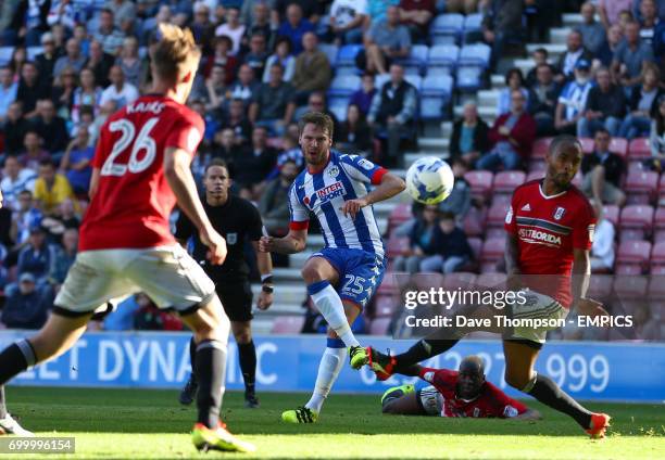 Wigan Athletic's Nick Powell misses a chance late on