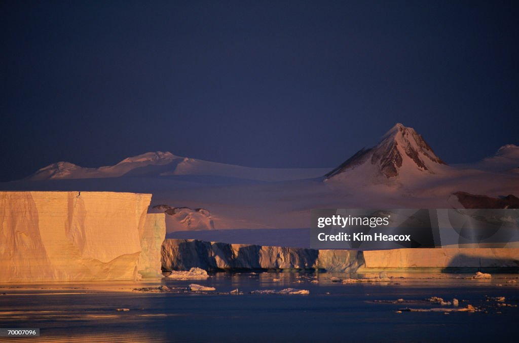 Antarctica, Joinville Island, tabular icebergs, sunrise