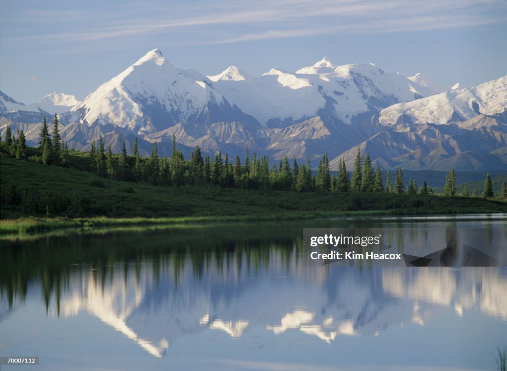 USA, Alaska, Mount Brooks, Wonder Lake and reflections