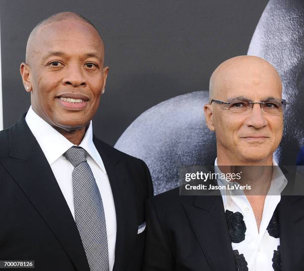 Dr. Dre and Jimmy Iovine attend the premiere of "The Defiant Ones" at Paramount Theatre on June 22, 2017 in Hollywood, California.