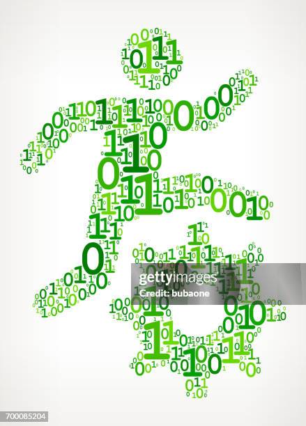 stick figure running gear binary code zero one vector illustration - virtual run stock illustrations