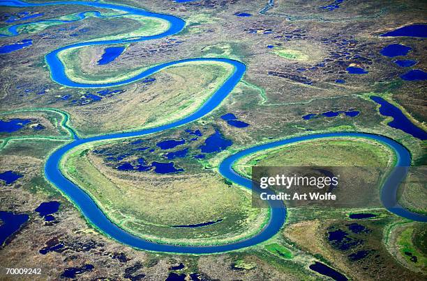 alaska, togiak national wildlife refuge, togiak river, aerial view - alaska location stockfoto's en -beelden