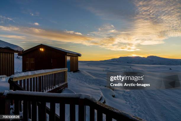 cabin on langjokull ice cap, iceland - langjokull stock pictures, royalty-free photos & images