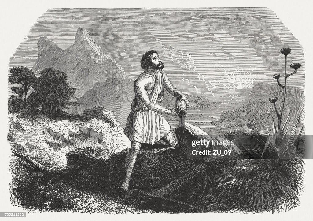 Jacob pouring oil on the stone (Genesis 28), published 1886