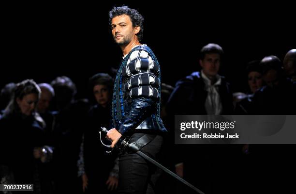 Jonas Kaufmann as Otello with artists of the company in the Royal Opera's production of Giuseppe Verdi's Othello directed by Keith Warner and...