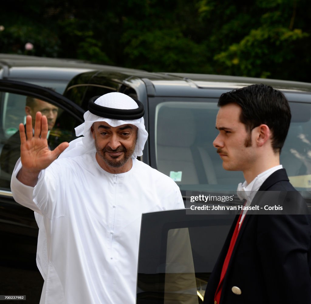 French President Emmanuel Macron Receives Abu Dhabi's Crown Prince Sheikh Mohammed Bin Zayed Al Nahyan At Elysee Palace