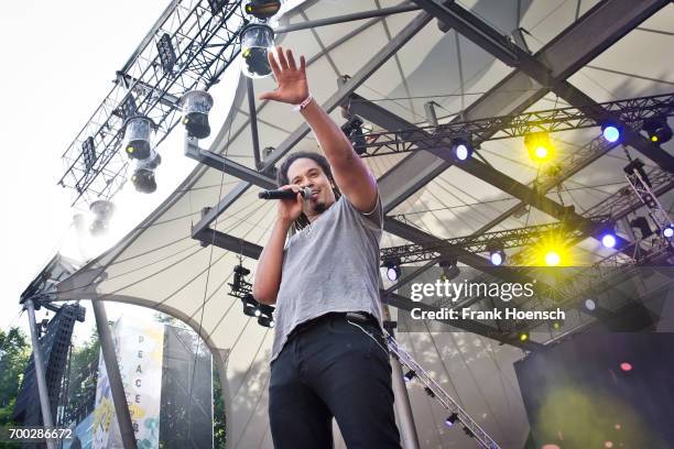 Singer Delle performs live on stage during the Peace X Peace Festival at the Waldbuehne on June 18, 2017 in Berlin, Germany.