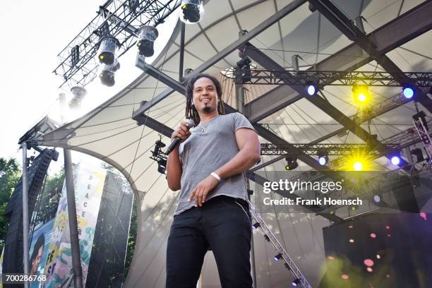 Singer Delle performs live on stage during the Peace X Peace Festival at the Waldbuehne on June 18, 2017 in Berlin, Germany.