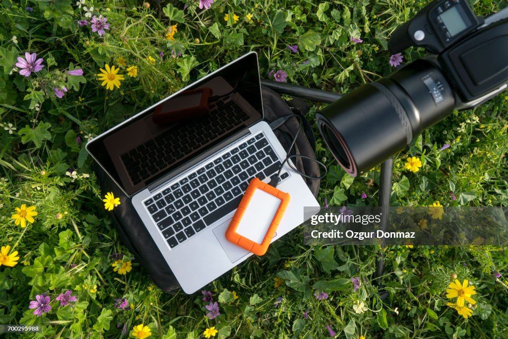 Photographer's gear in outdoor