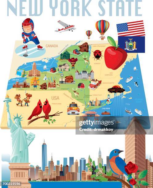 new york state cartoon map - lake ontario stock illustrations