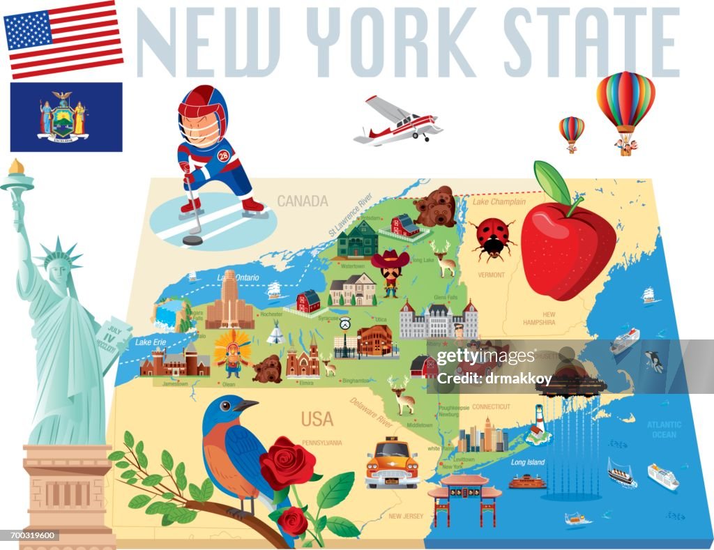 Mapa del estado de Nueva York dibujos animados