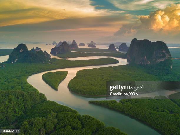 sunrise at phang nga bay, phang nga, thailand. - james bond island stock pictures, royalty-free photos & images