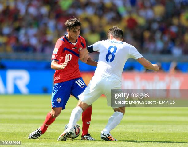 England's Frank Lampard and Costa Rica's Bryan Ruiz battle for the ball during the FIFA World Cup, Group D match at the Estadio Mineirao, Belo...